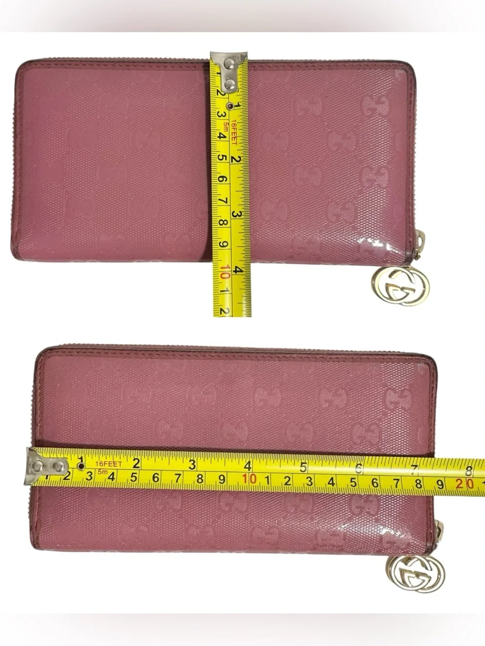 Gucci Pink GG Monogram Leather & Gold Large Zippy Zip Around Wallet